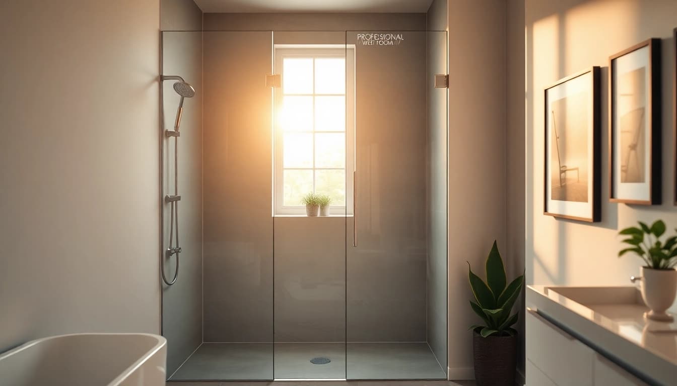 Design a luxurious wet room shower screen that enhances modern bathroom aesthetics.