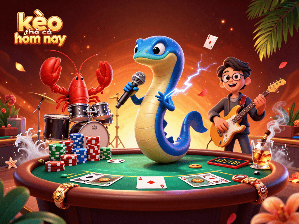 Experience engaging action in kèo nhà cái hôm nay with electric eel DJ, poker chips, and lively underwater casino.