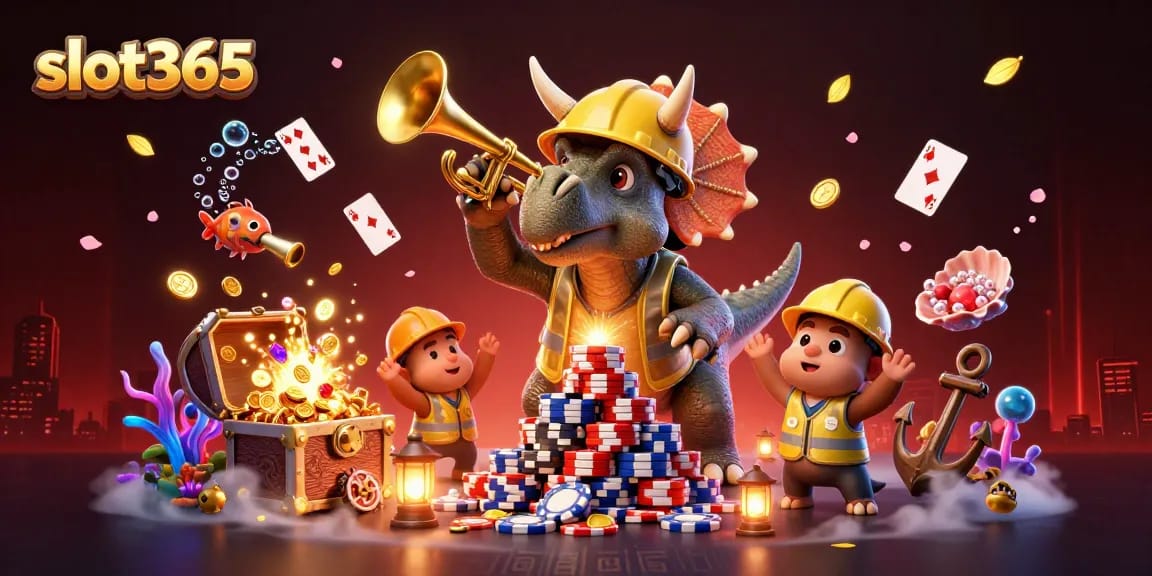 Experience thrilling wins at slot365 with an exciting 3D casino scene full of vibrant games and characters.