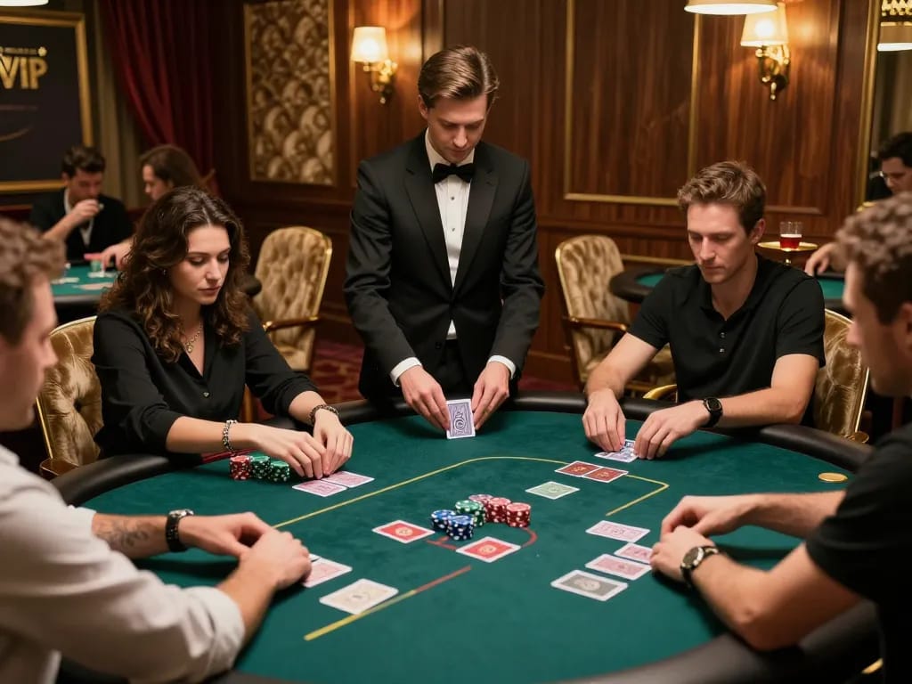 Net88 players concentrating on poker strategies in an upscale casino atmosphere