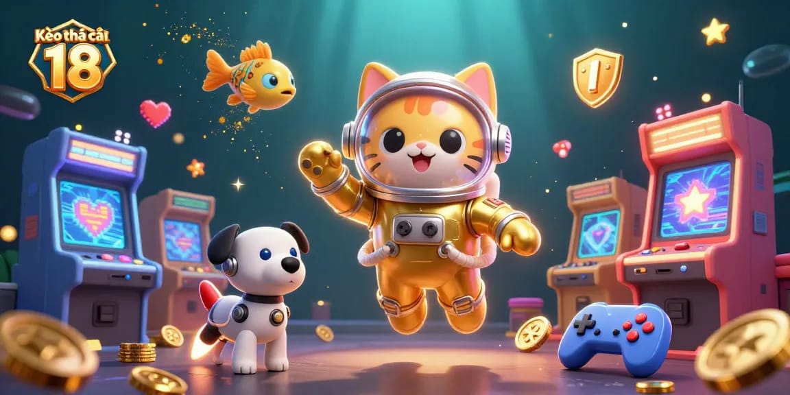 Bet on Kèo nhà cái 18 with an engaging 3D illustration featuring dynamic gambling elements and characters.