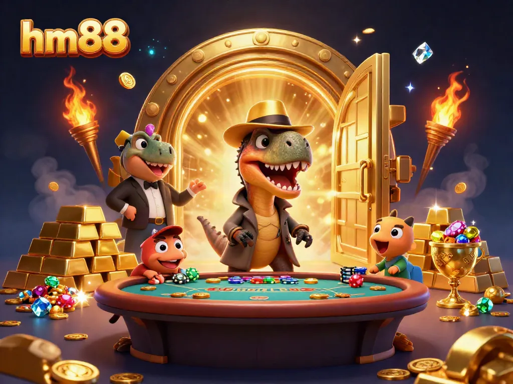 Join the action at hm88 with a velociraptor card counter at a blackjack table, surrounded by winnings.
