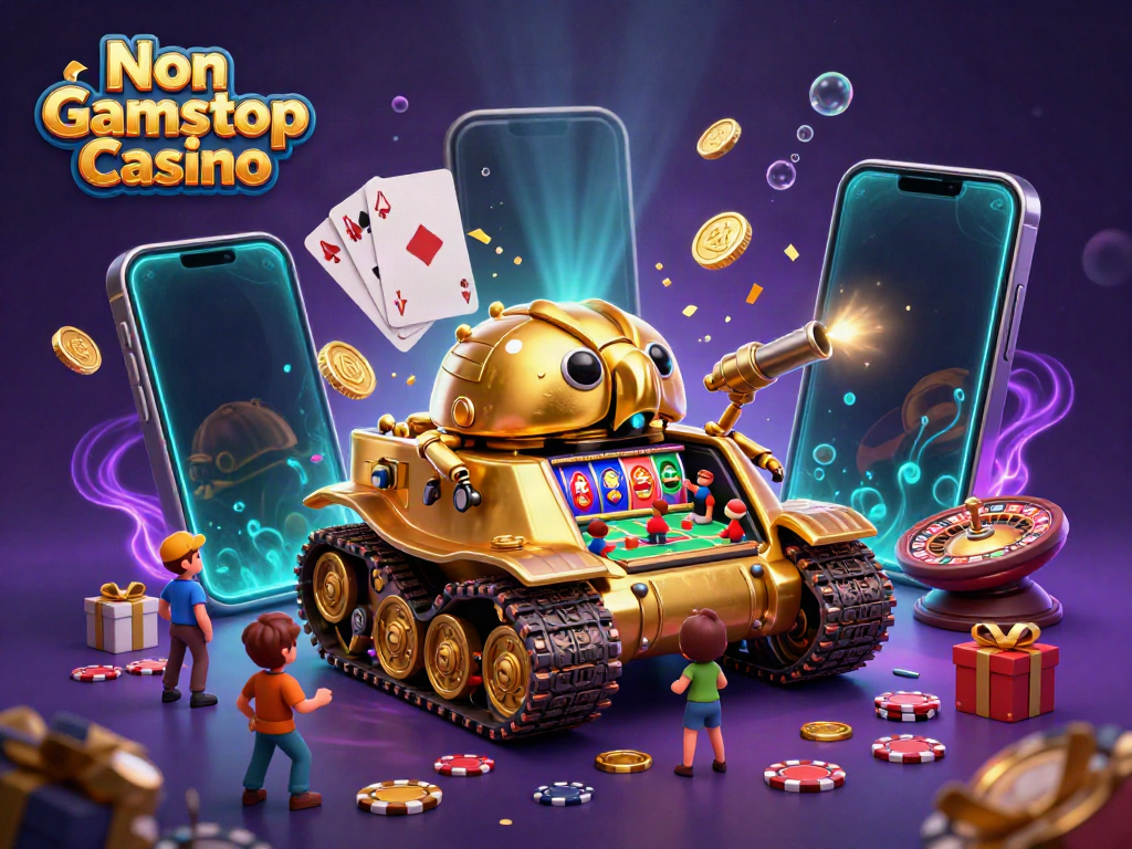 Experience the thrilling Non Gamstop Casino with a vibrant 3D scene of a golden beetle tank casino.