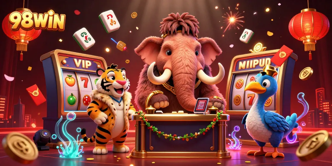Experience the vibrant casino scene with 98WIN featuring enchanting characters and dynamic slot elements.