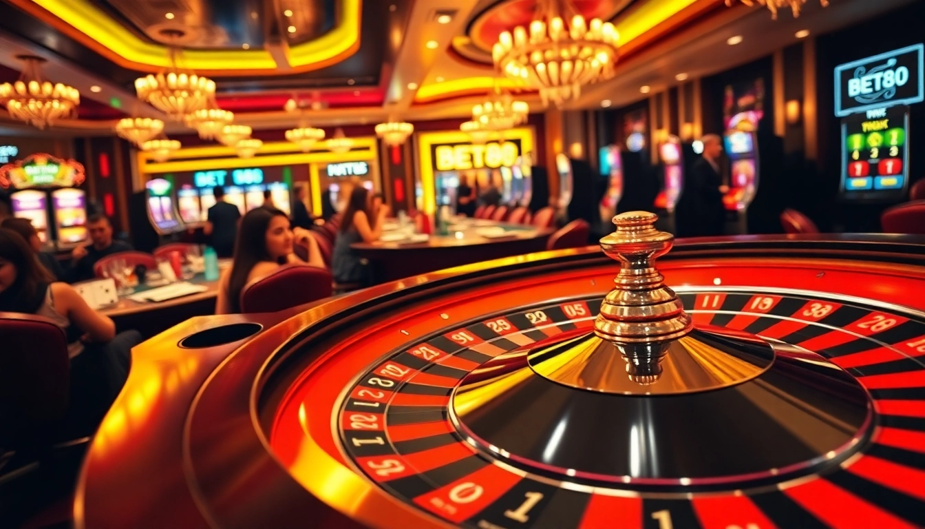 BET88 online casino excitement with roulette and poker players in action.