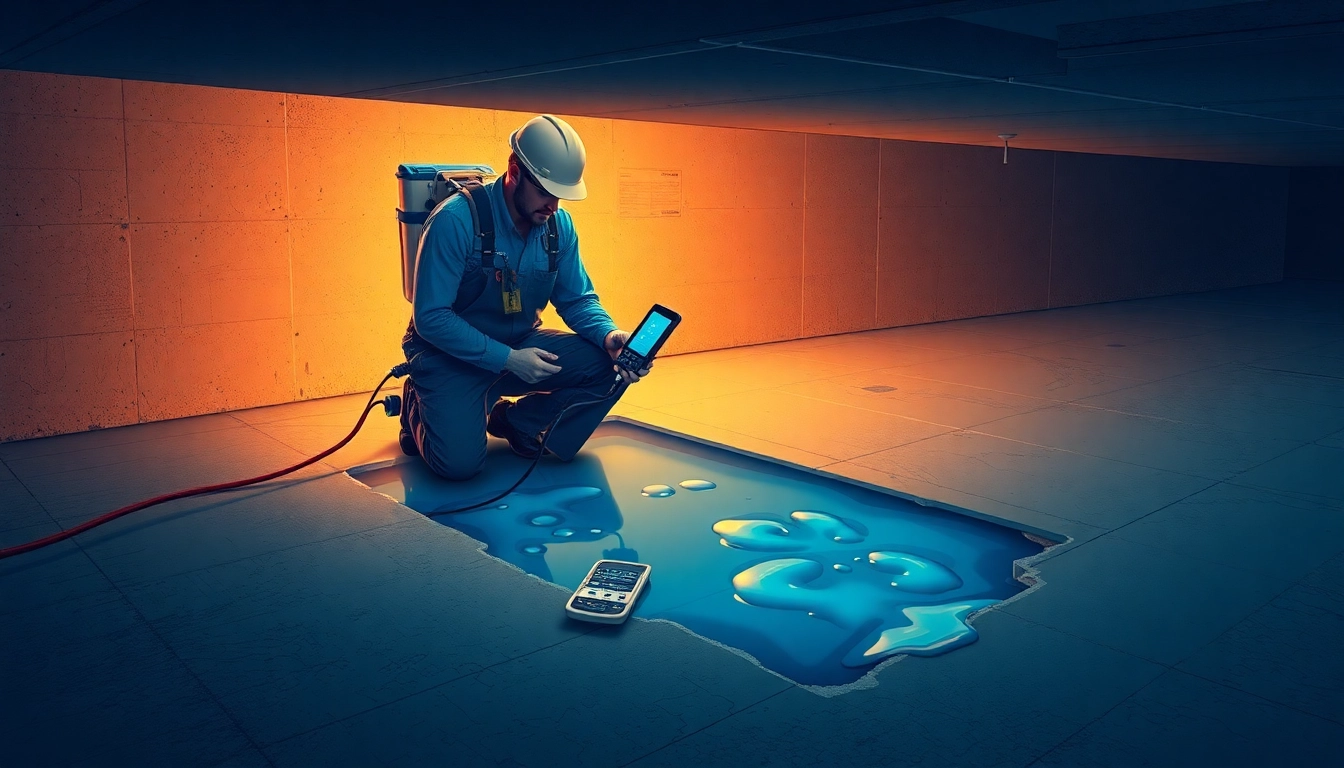 Professional performing Slab Leak Detection with advanced thermal imaging technology under concrete.