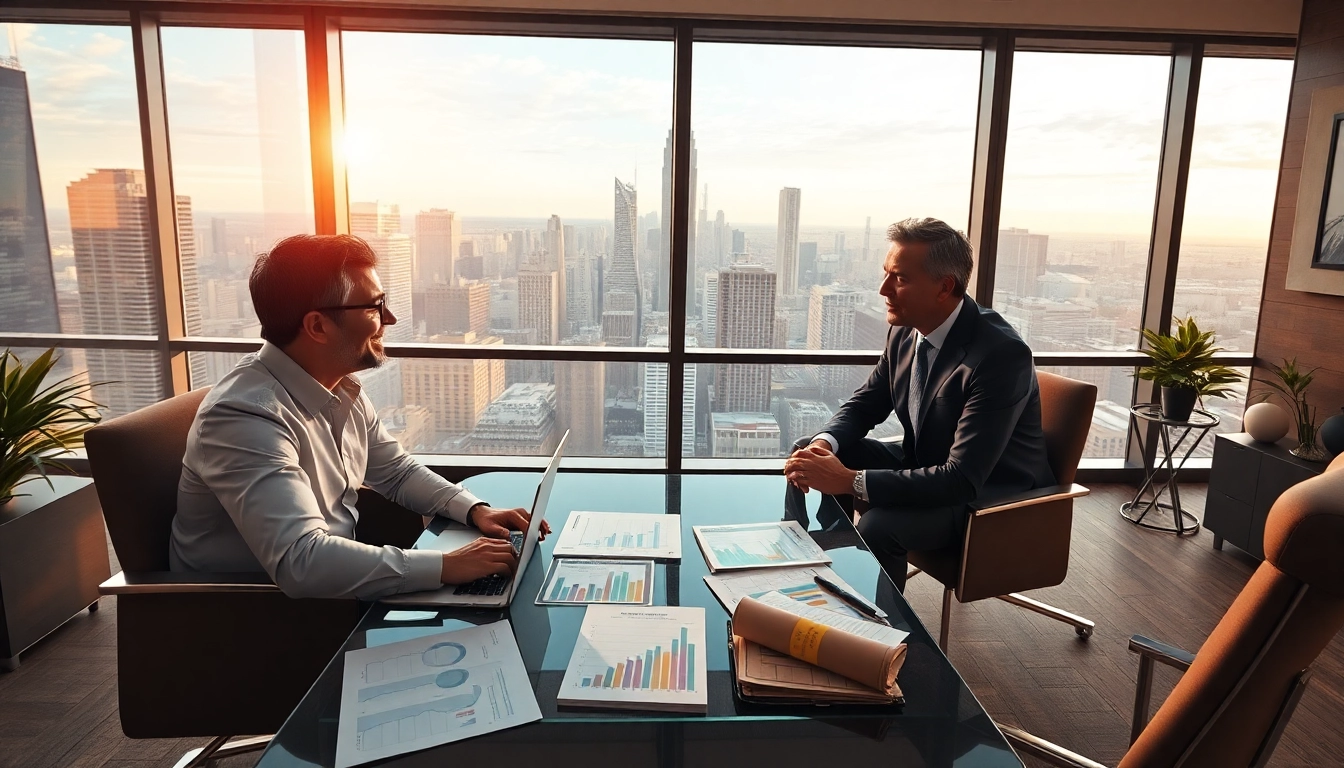 Financial advisor explaining the benefits of IUL insurance in a bright office.