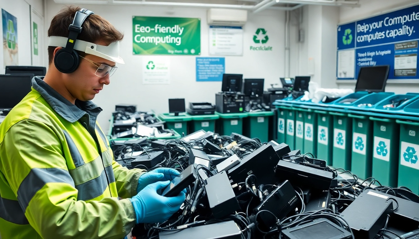 Discover local computer disposal practices in a professional recycling facility while sorting electronic waste.