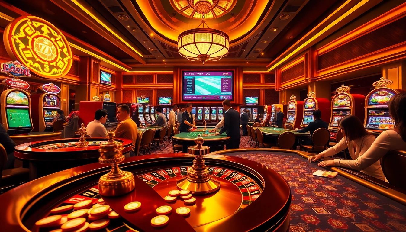 Gamblers placing bets while viewing live scores on 7mcn in an exciting casino atmosphere.