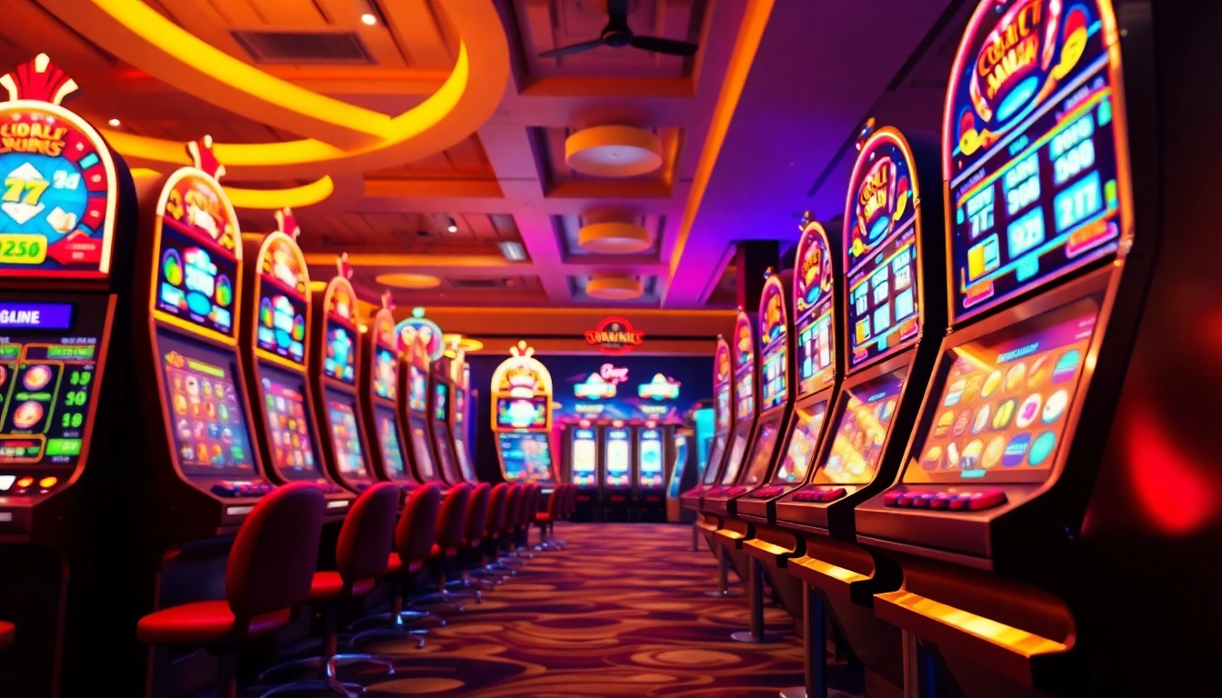 Exciting gaming atmosphere with Doaslot machines in a vibrant casino setting.