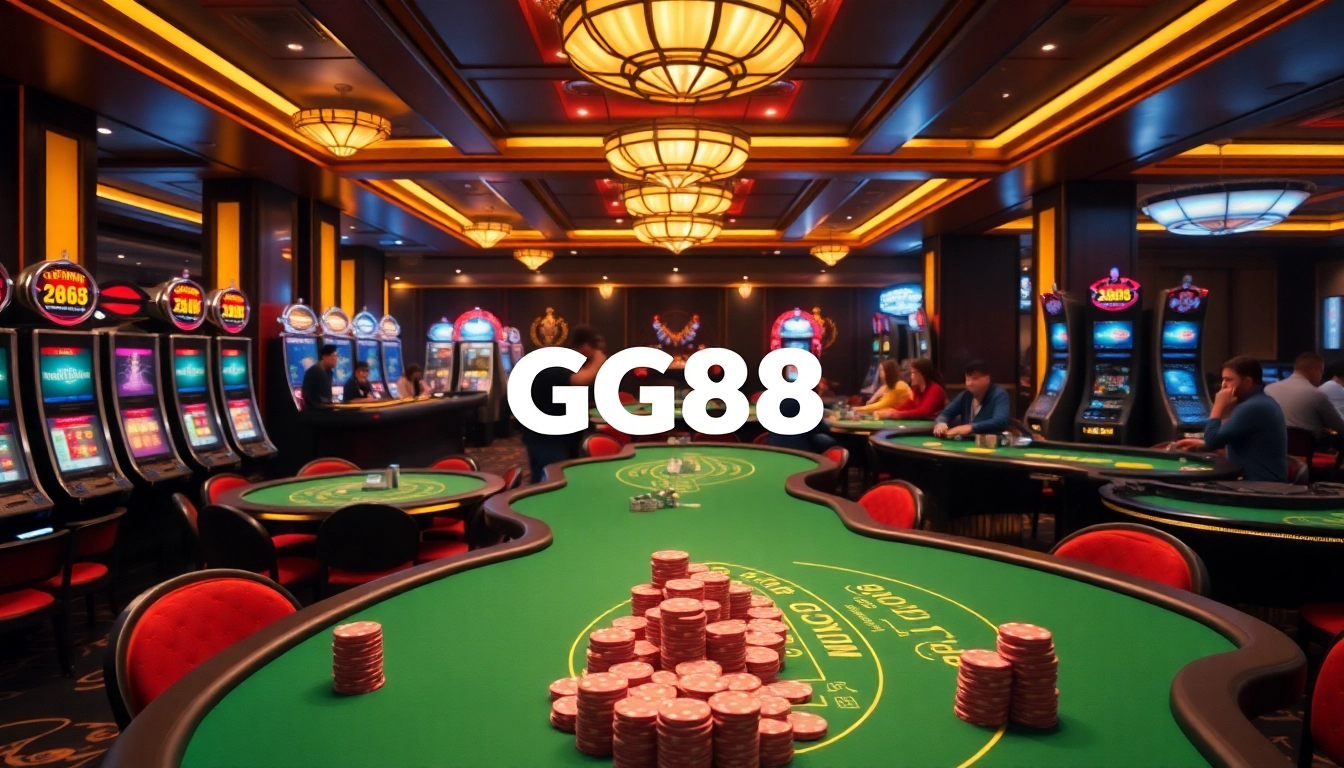 GG88 casino scene displaying elegant tables and excited players engaged in thrilling games.