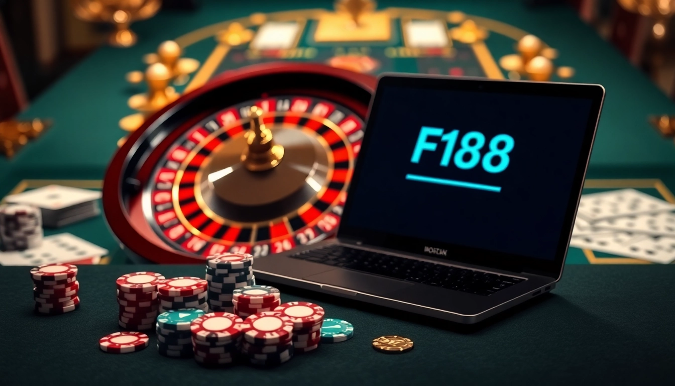 Experience thrilling gaming with the link F168, featuring a luxurious casino atmosphere and vibrant roulette action.