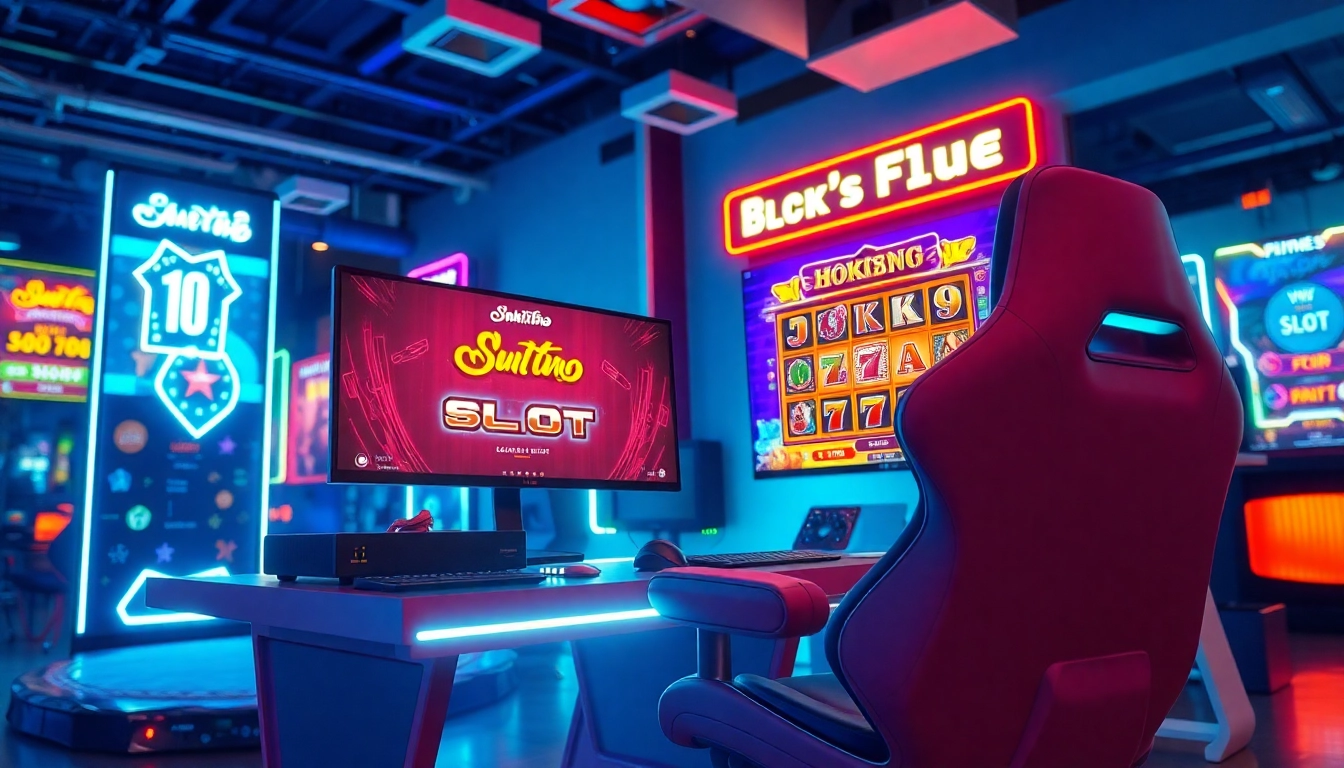 Exciting gaming setup featuring hoki138 pro slot interface with vibrant neon lights.