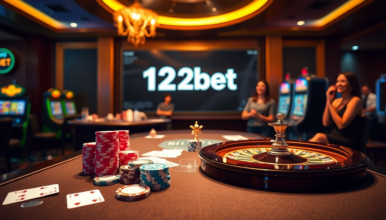 Engaging scene of players enjoying a game at the 12bet casino table with poker chips and cards.