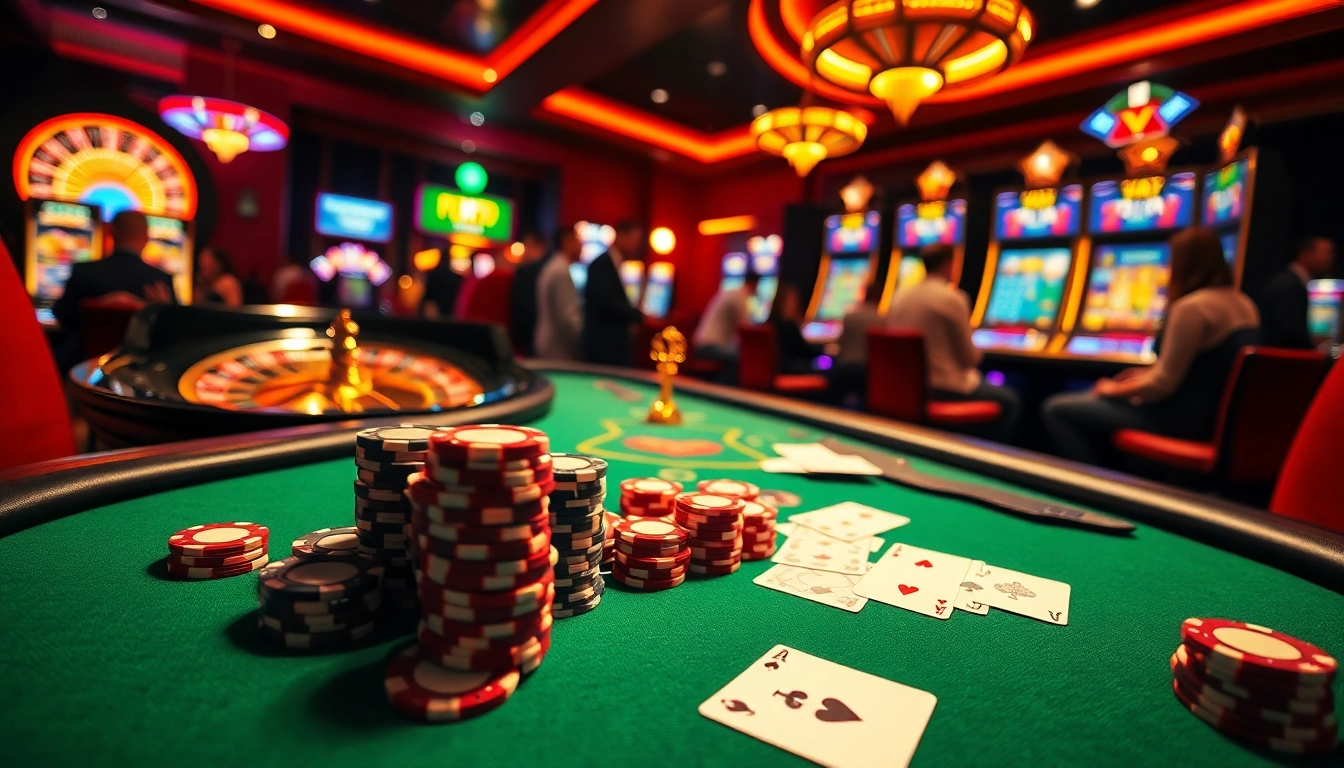 Experience the excitement of fun79 casino with a luxurious poker table and vibrant gaming ambiance.