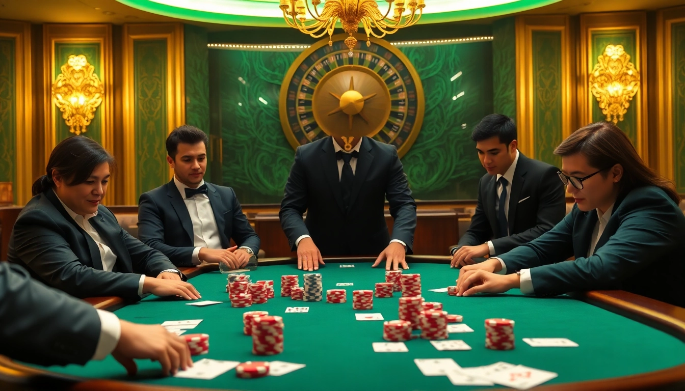 Exciting poker game scene featuring players and chips at https:/cm88.bz/ casino.