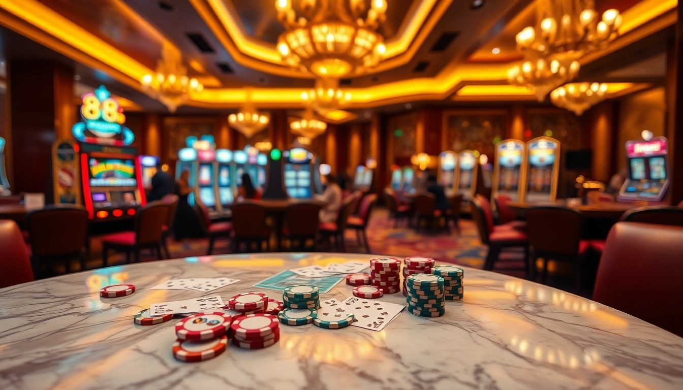 Engaging casino scene showcasing the excitement of gambling at 88i with colorful chips and vibrant slot machines.
