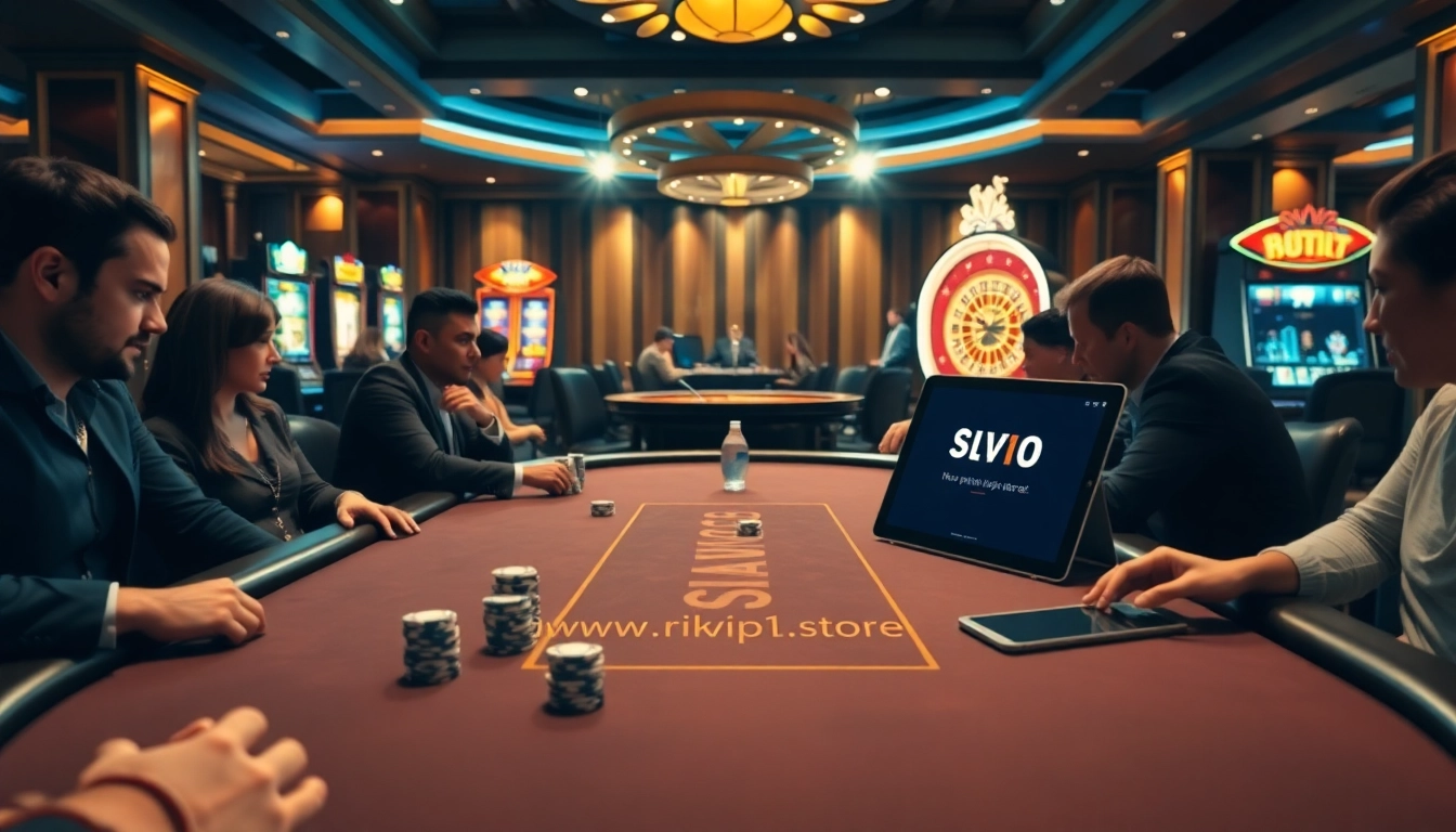 Playing an intense poker game at a stylish casino setting, inspired by https://rikvip1.store/ for online betting.