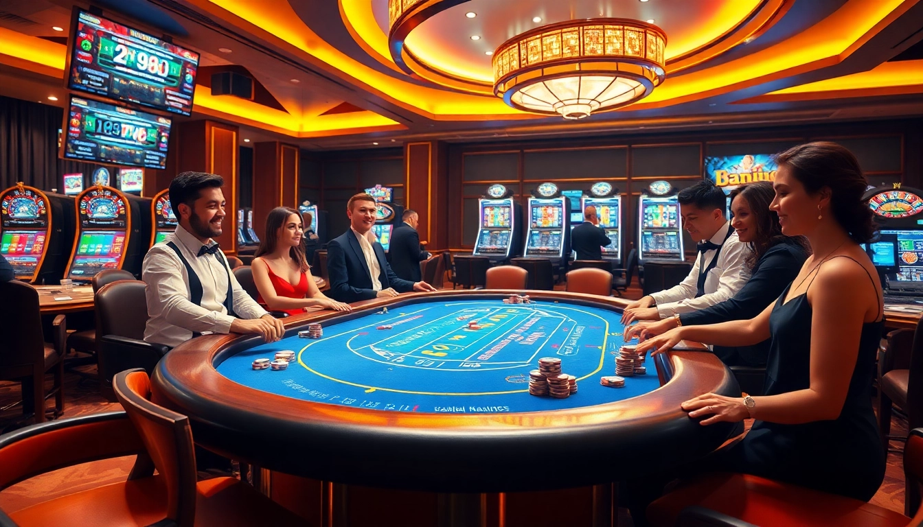 Players at a lively blackjack table engage in excitement at vn23 casino.