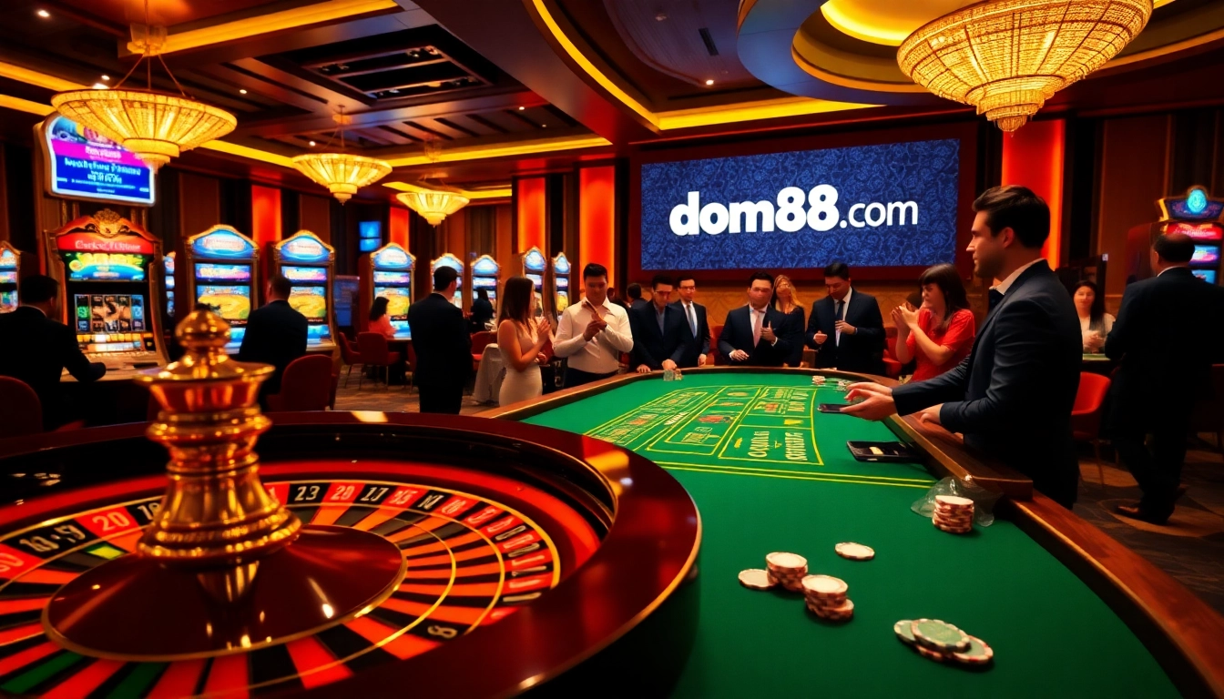 Experience thrilling casino games at dom88.us.com with vibrant poker tables and a luxurious atmosphere.