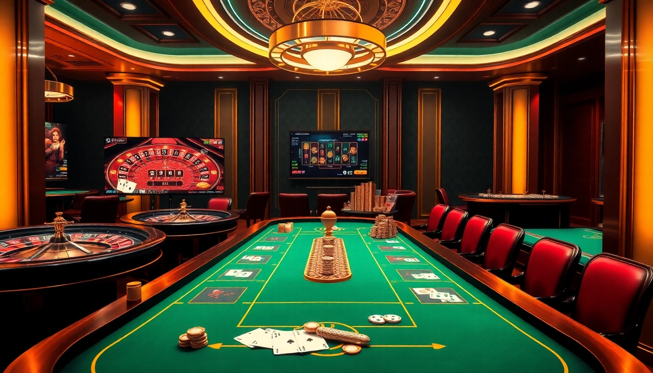 Discover thrilling online gaming options at link 88i with a vibrant virtual casino scene featuring poker chips and roulette tables.