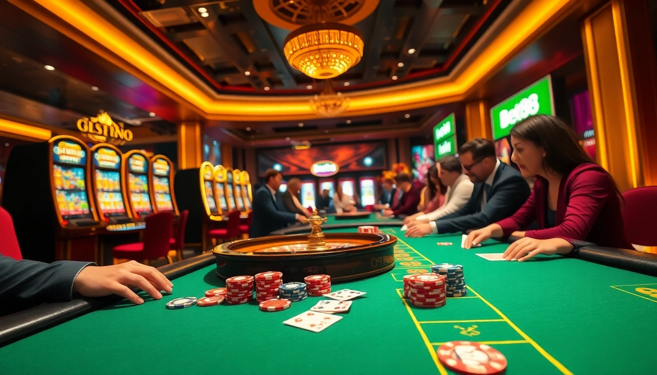 Engage with Bet88's premier gaming experience, featuring luxurious poker tables and vibrant casino action.