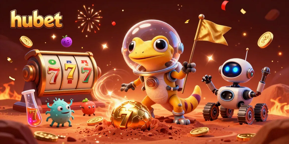 Experience hubet's exciting golden casino adventure with a Martian gecko and treasures!