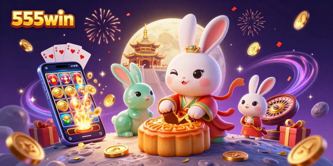Engage in thrilling gameplay at 555win with vibrant slot games and moon rabbit characters.
